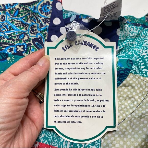 Vintage Silk Exchange Patchwork Print Bohemian Silk Button Front Blouse Sz M NWT - Picture 12 of 15